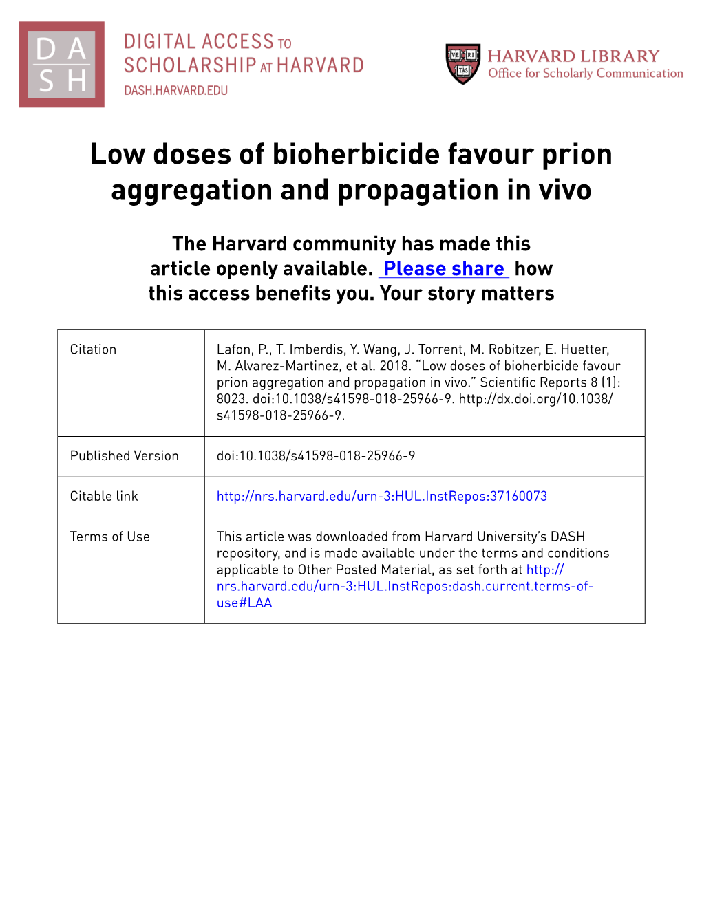 Low Doses of Bioherbicide Favour Prion Aggregation and Propagation in Vivo