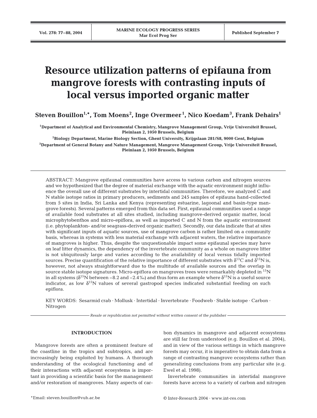 Resource Utilization Patterns of Epifauna from Mangrove Forests with Contrasting Inputs of Local Versus Imported Organic Matter