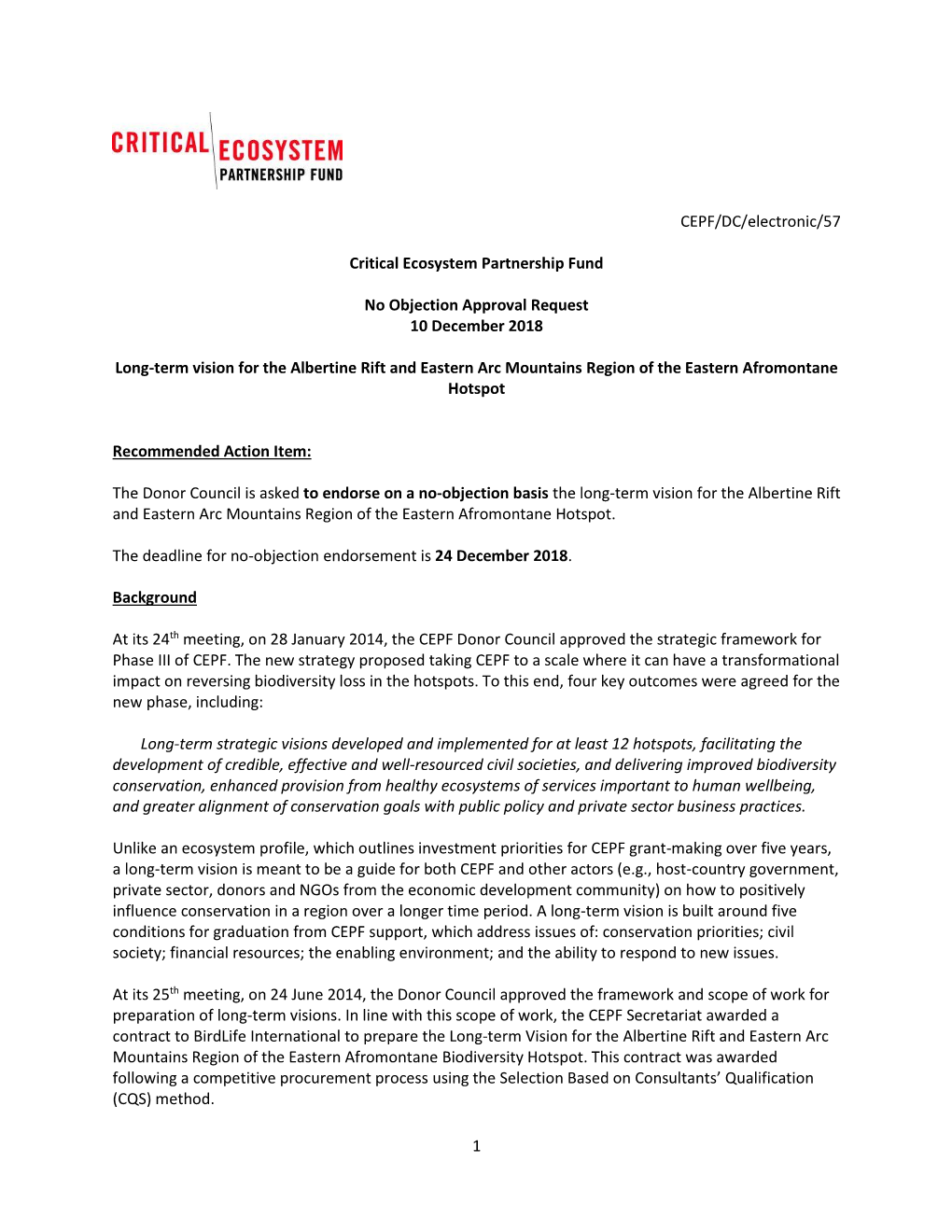 Long-Term Vision for the Albertine Rift and Eastern Arc Mountains Region of the Eastern Afromontane Hotspot