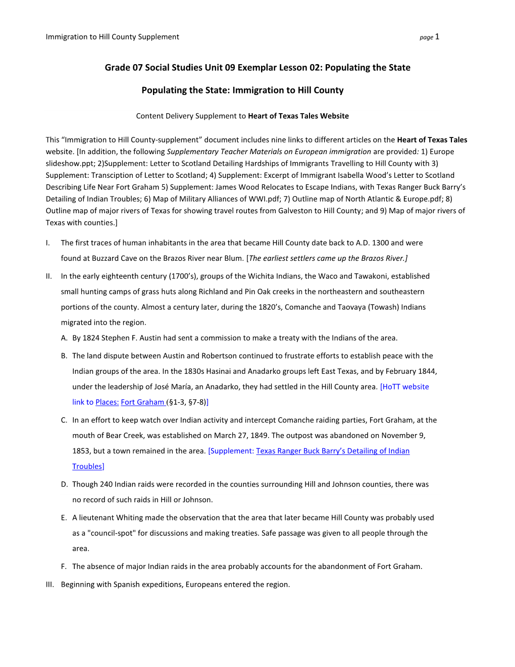 Grade 07 Social Studies Unit 09 Exemplar Lesson 02: Populating the State