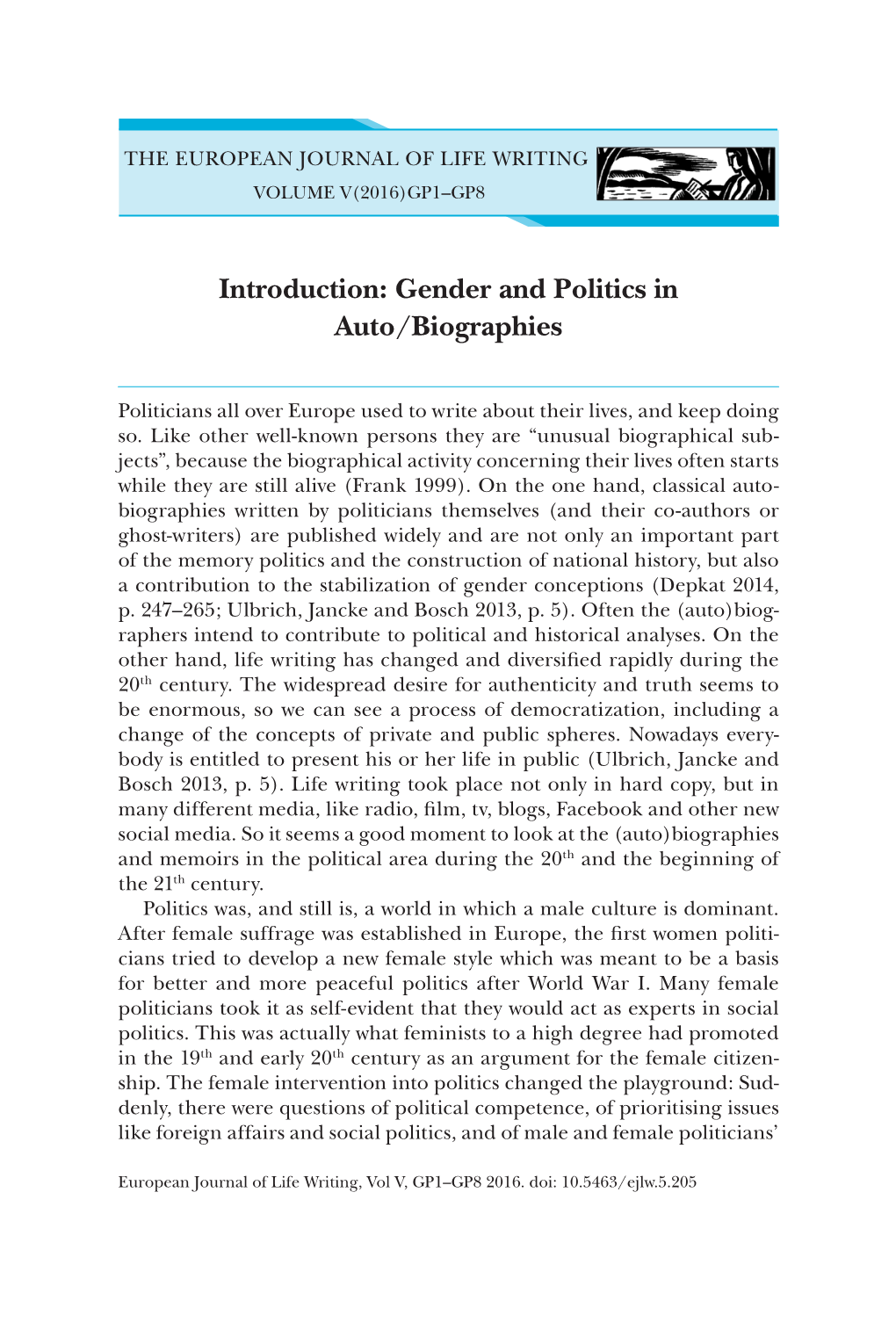 Introduction: Gender and Politics in Auto/Biographies