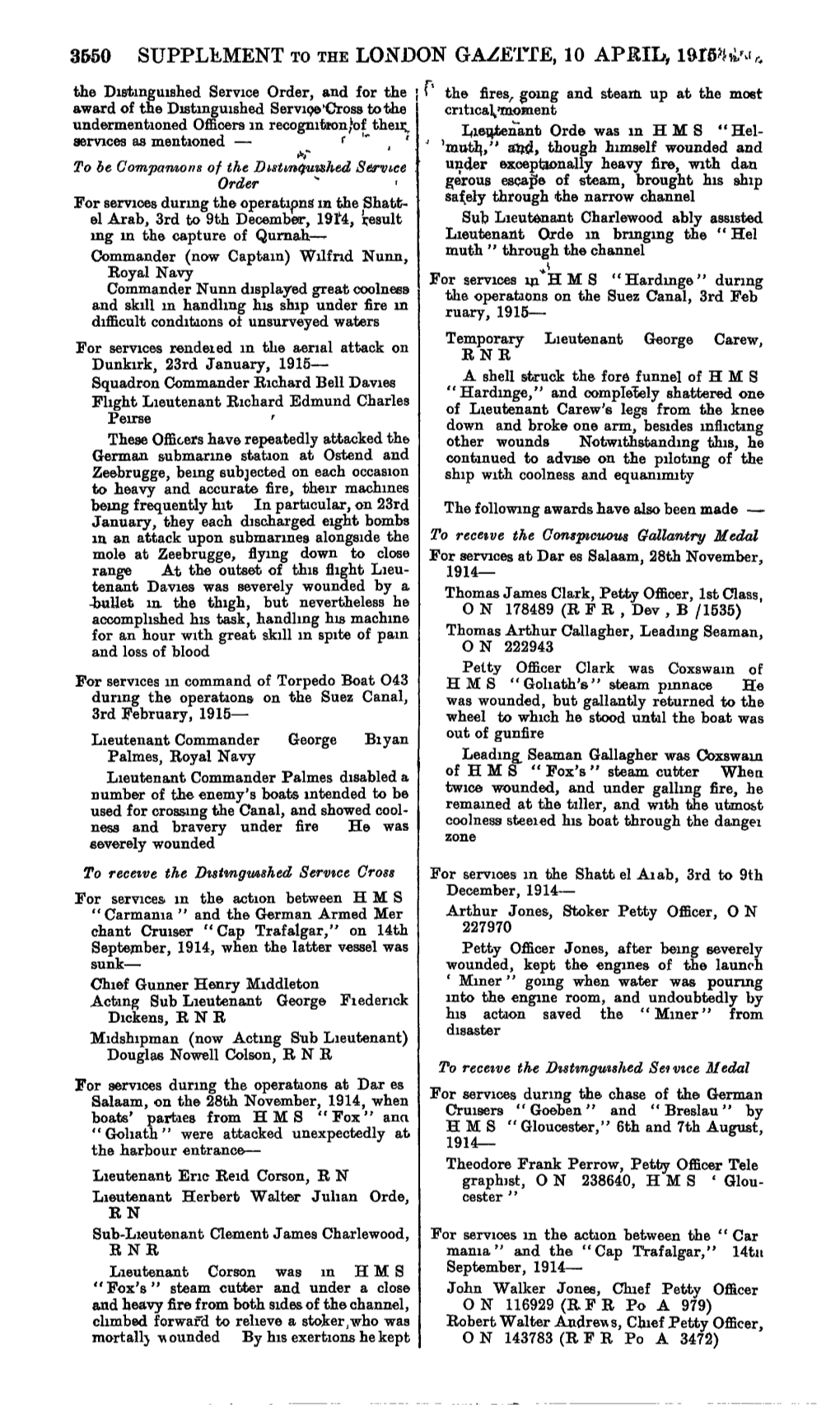 3650 Supplement to the London Gazette, 10 April, 19153 £