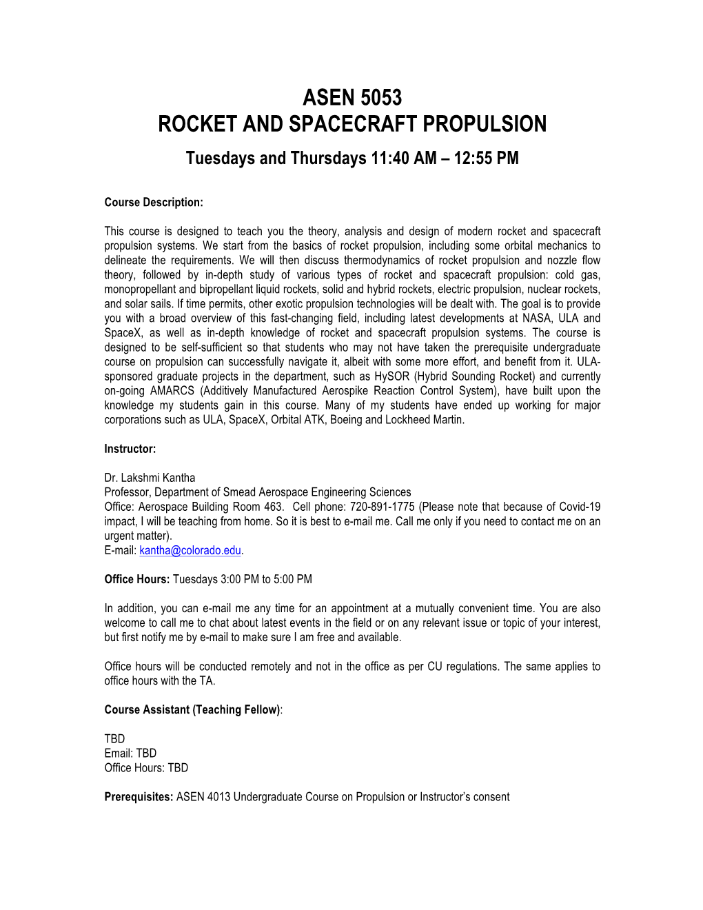 Asen 5053 Rocket and Spacecraft Propulsion