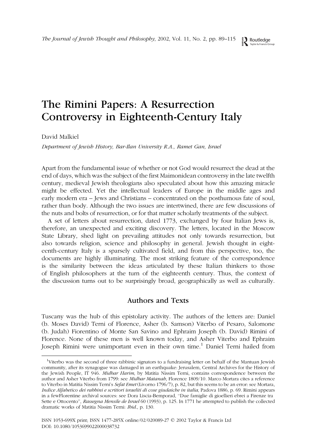 A Resurrection Controversy in Eighteenth-Century Italy