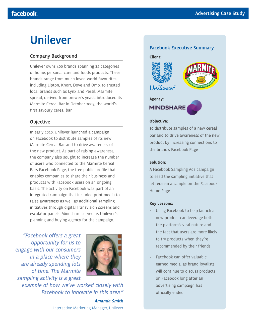 Unilever Facebook Executive Summary