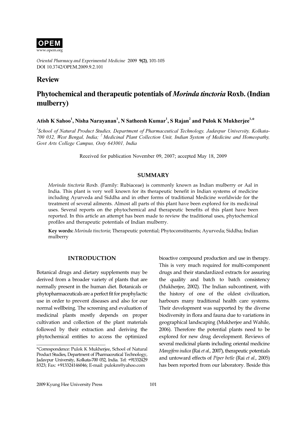 Review Phytochemical and Therapeutic Potentials of Morinda Tinctoria Roxb