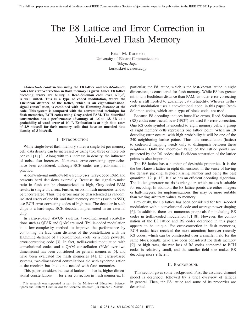 The E8 Lattice and Error Correction in Multi-Level Flash Memory