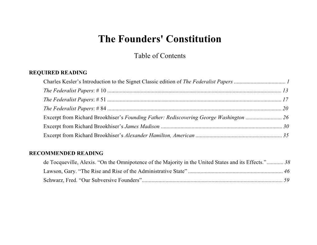 The Founders' Constitution Table of Contents