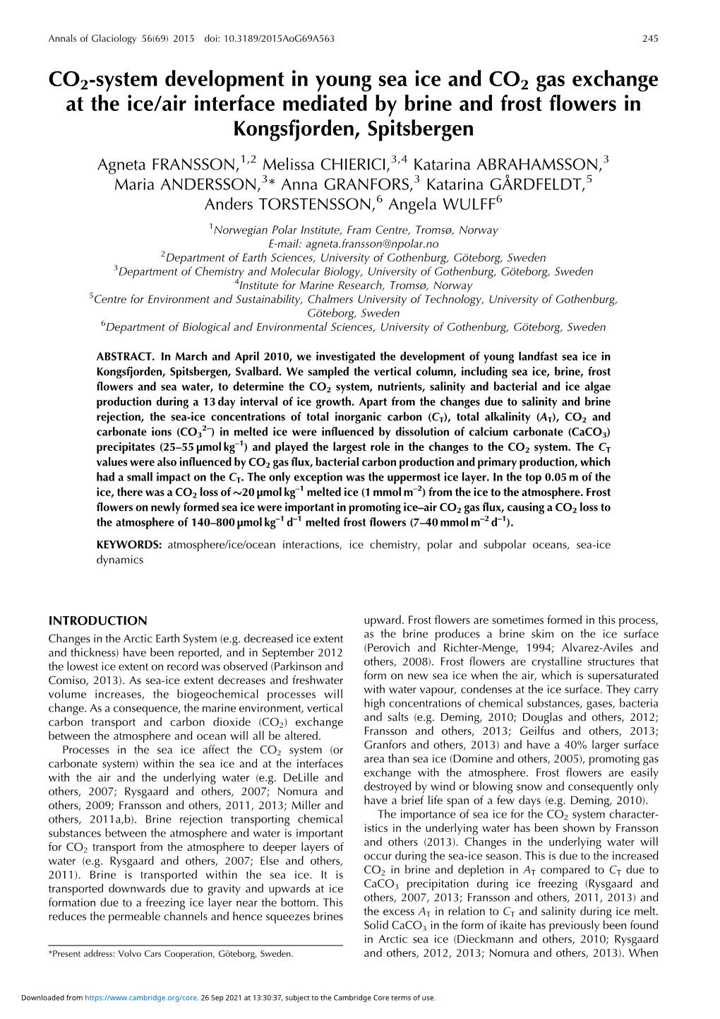 System Development in Young Sea Ice and CO<Sub>