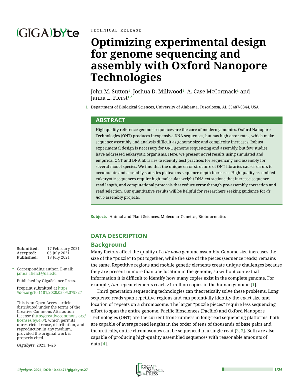 Optimizing Experimental Design for Genome Sequencing and Assembly with Oxford Nanopore Technologies John M