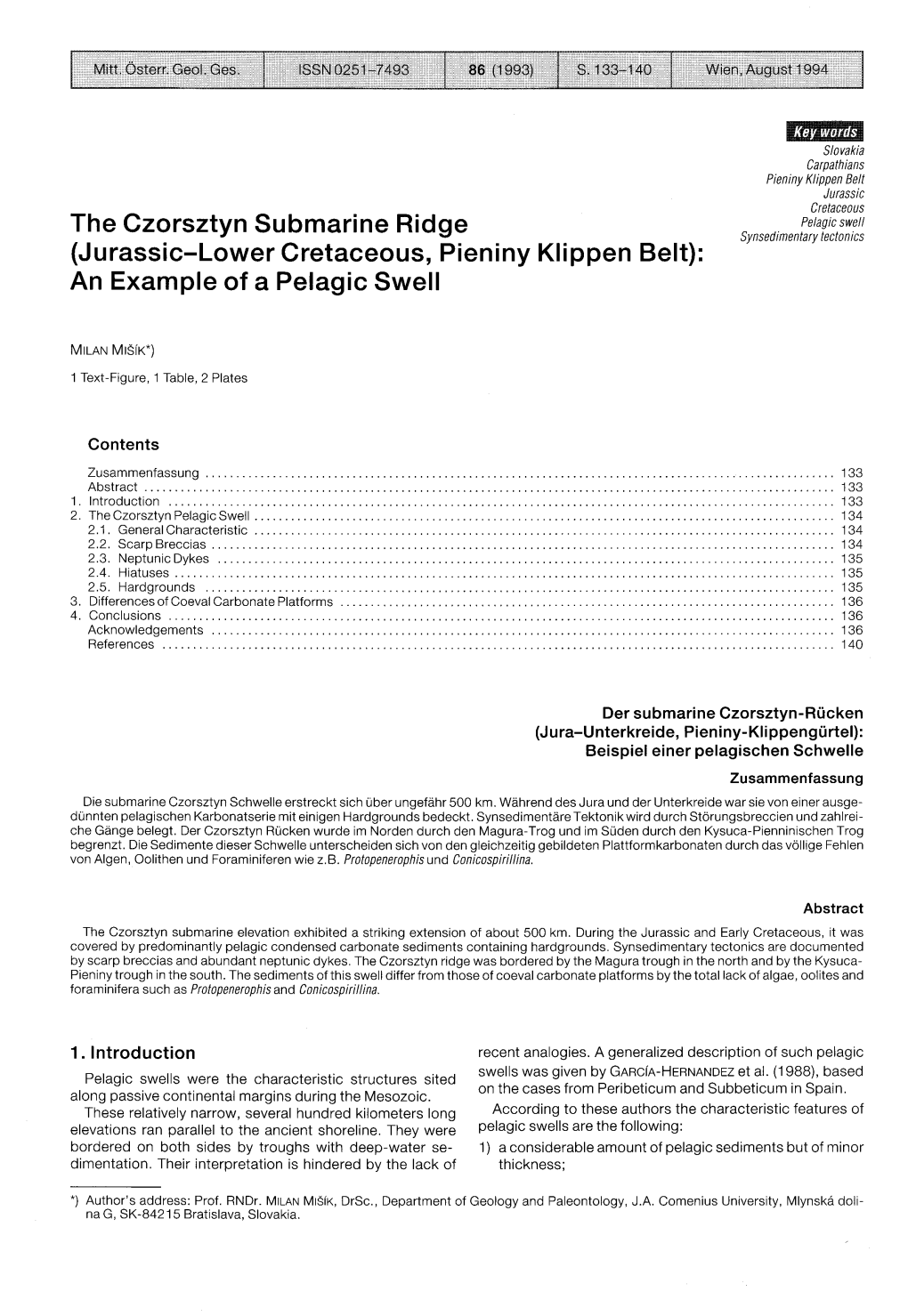 Jurassic-Lower Cretaceous, Pieniny Klippen Belt): an Example of a Pelagic Swell