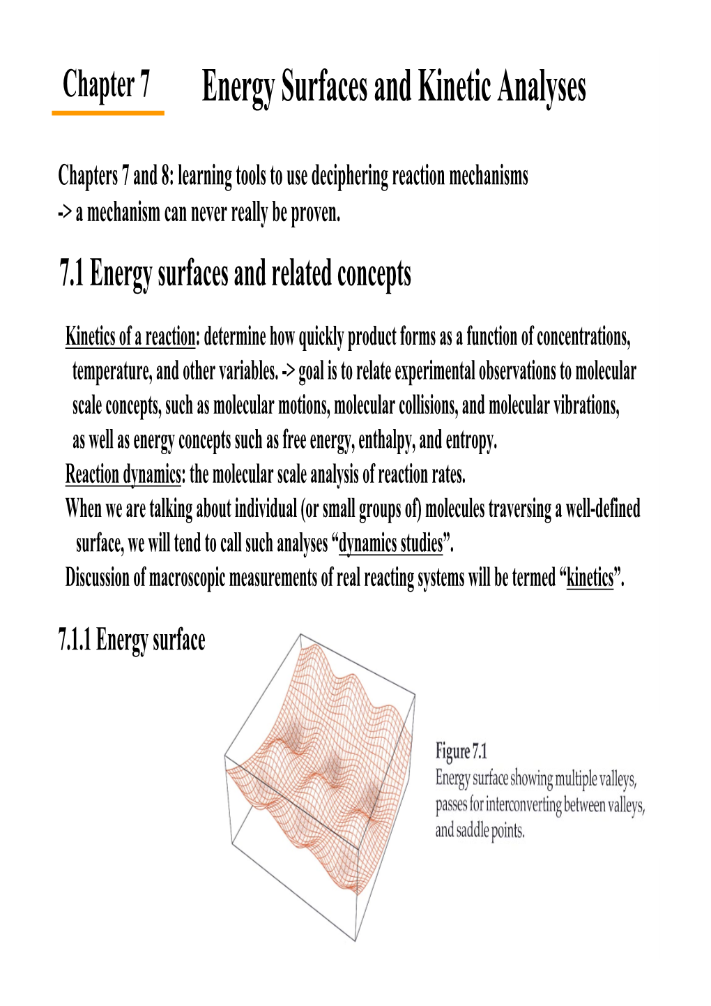 Energy Surfaces and Kinetic Analyses