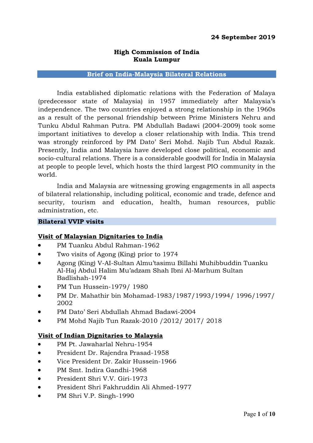 Bilateral Relations:India-Malaysia