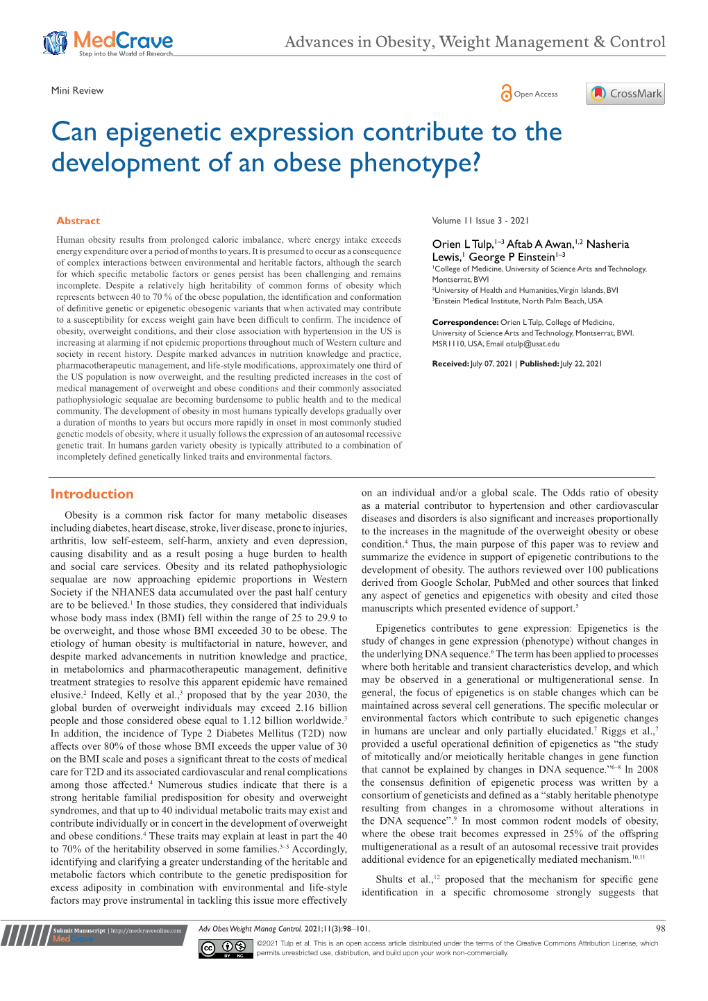 Can Epigenetic Expression Contribute to the Development of an Obese Phenotype?