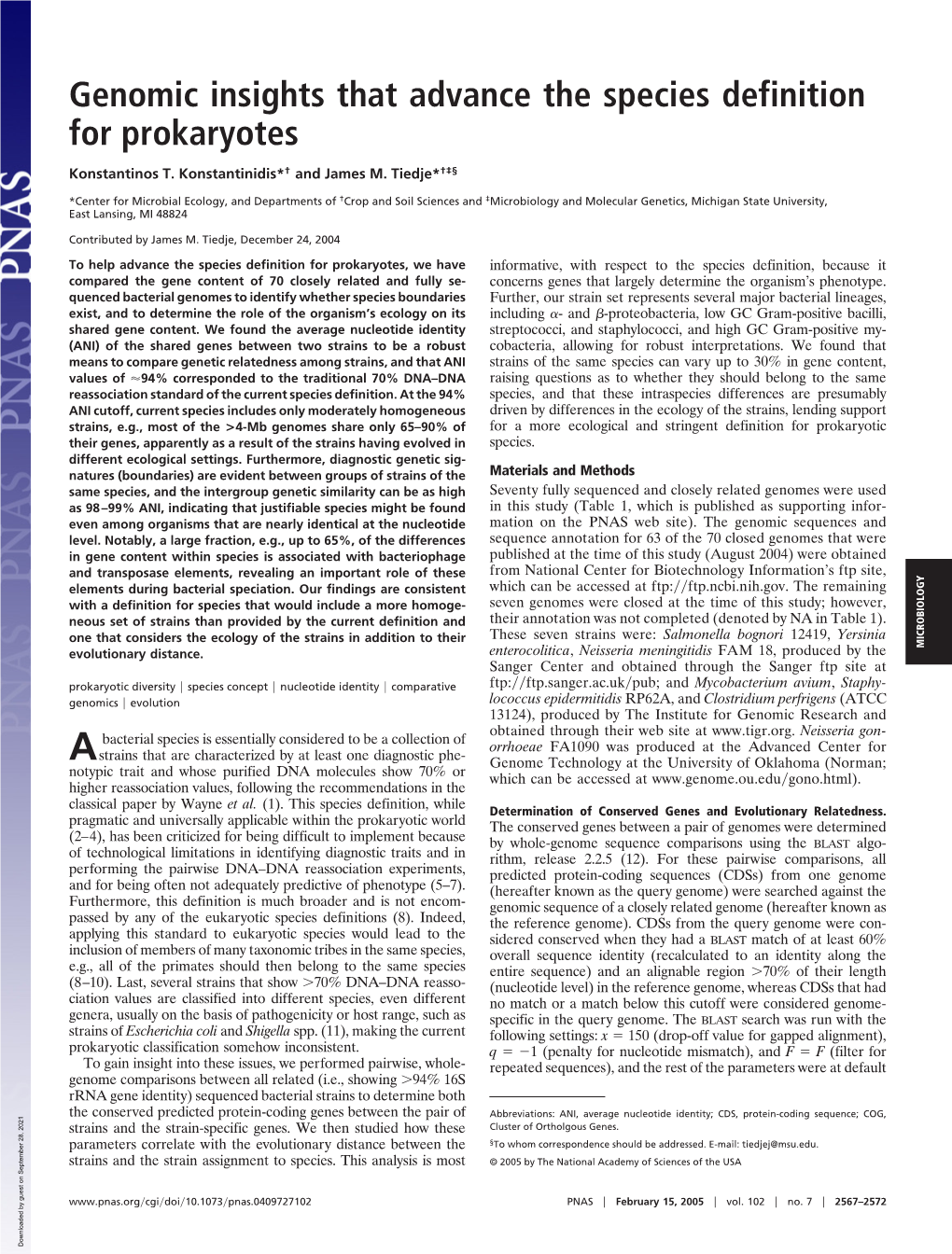 Genomic Insights That Advance the Species Definition for Prokaryotes