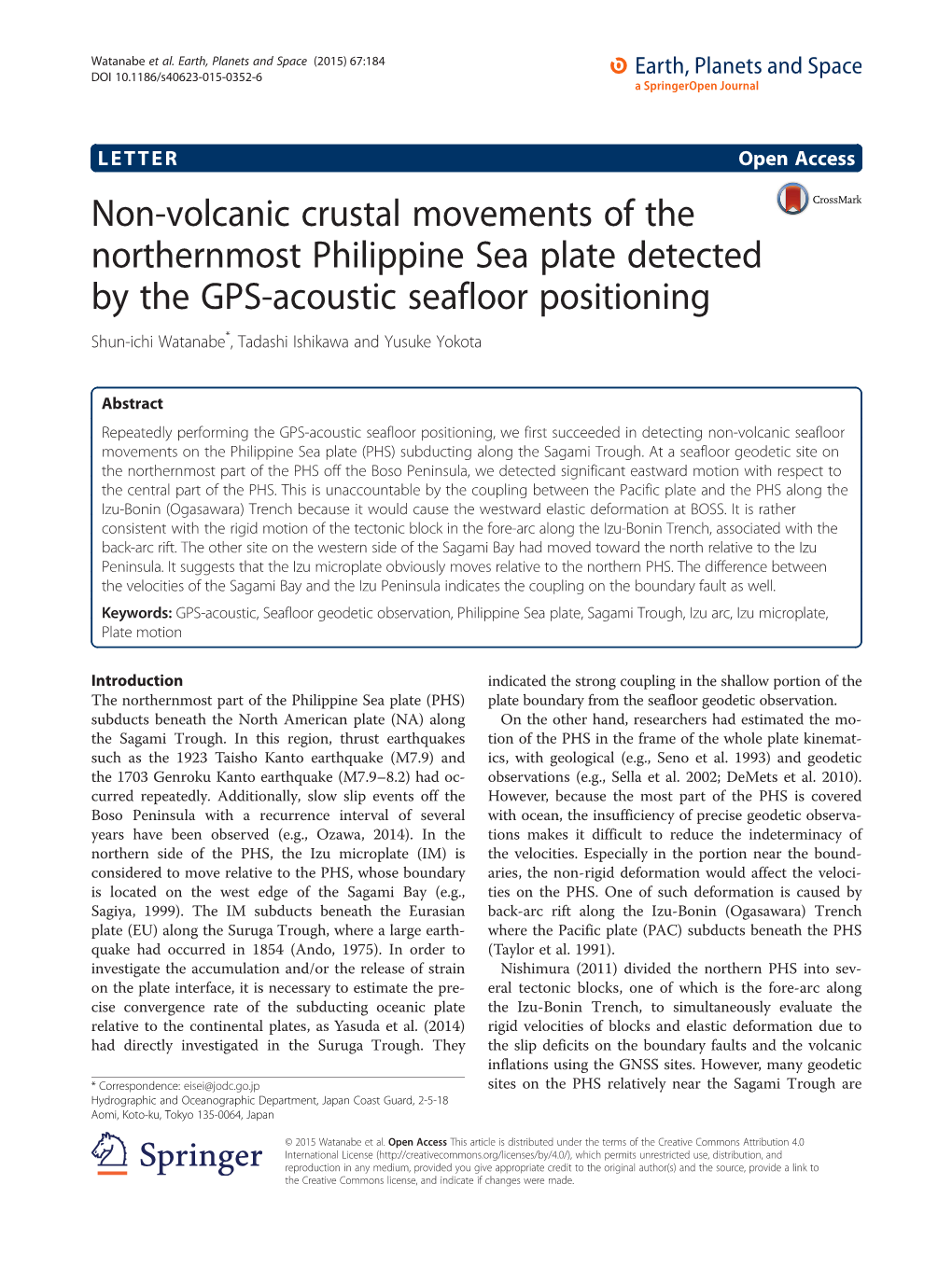 Non-Volcanic Crustal Movements of the Northernmost Philippine Sea