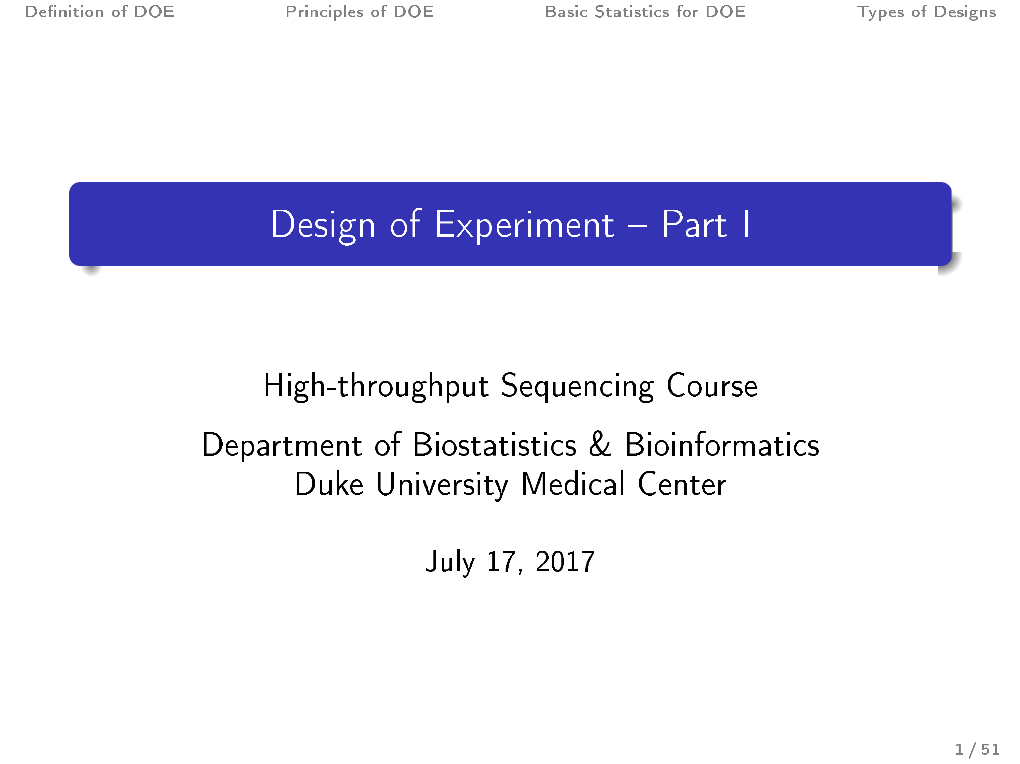 Design of Experiment  Part I