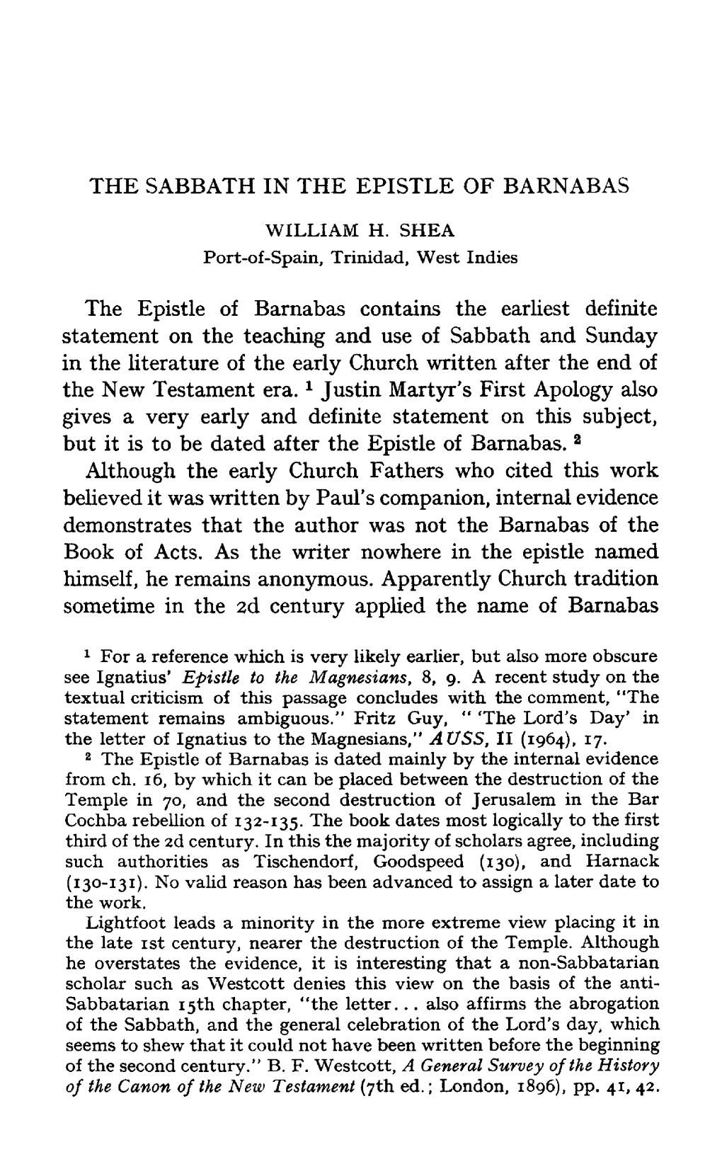 The Sabbath in the Epistle of Barnabas