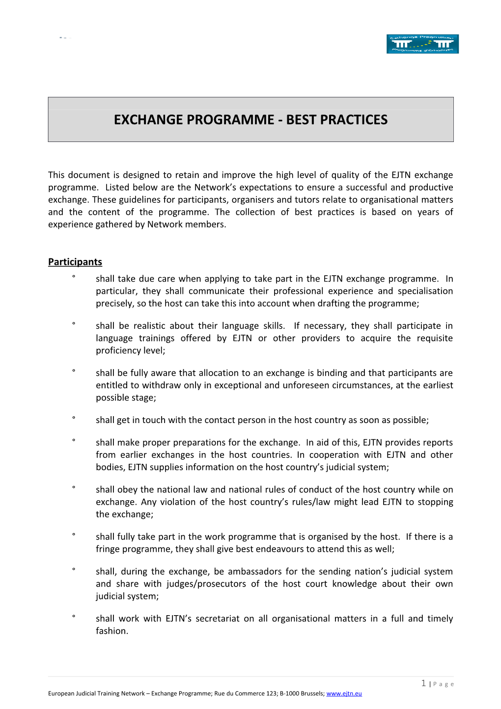 Exchange Programme - Best Practices