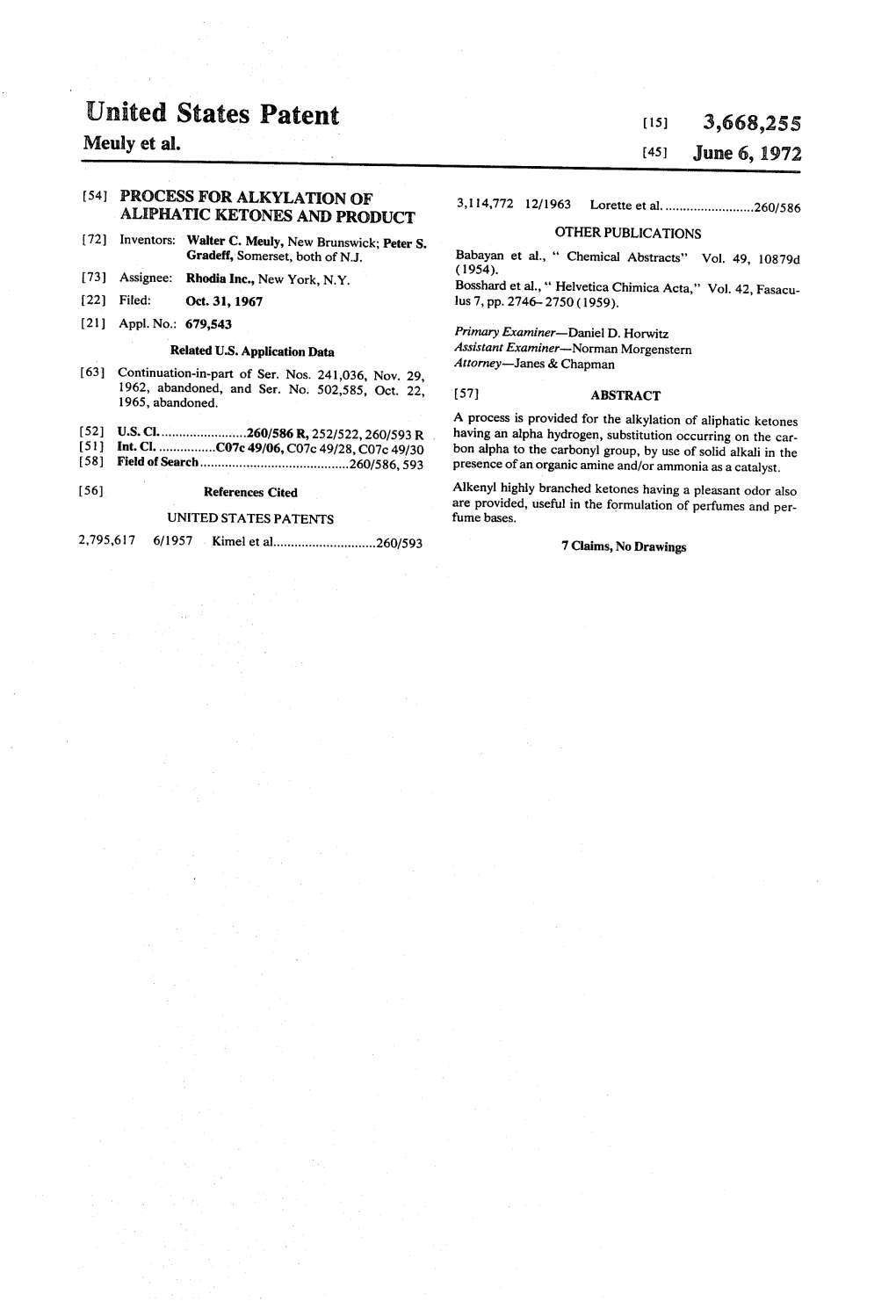 United States Patent (15) 3,668,255 Meuly Et Al