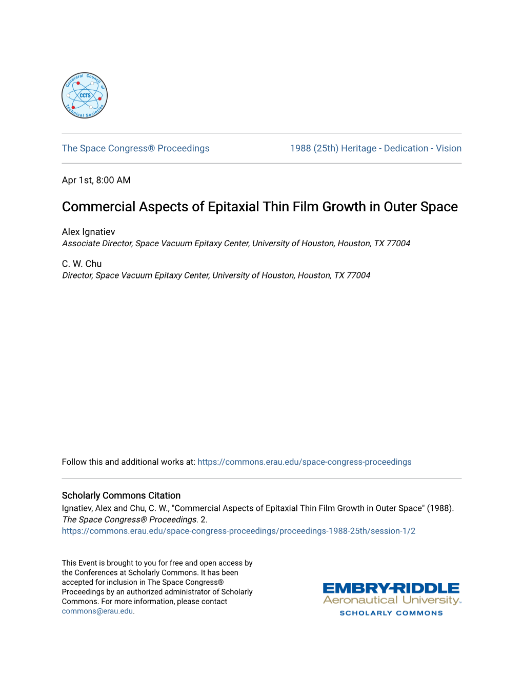 Commercial Aspects of Epitaxial Thin Film Growth in Outer Space