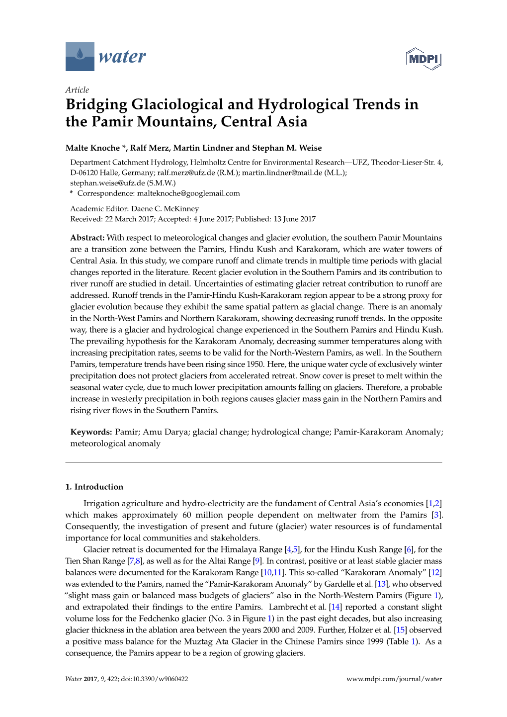 Bridging Glaciological and Hydrological Trends in the Pamir Mountains, Central Asia