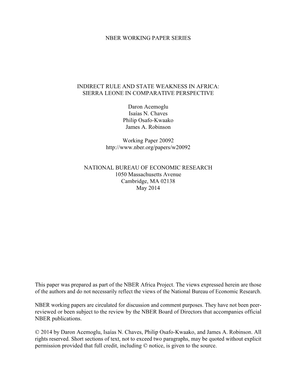 Indirect Rule and State Weakness in Africa: Sierra Leone in Comparative Perspective