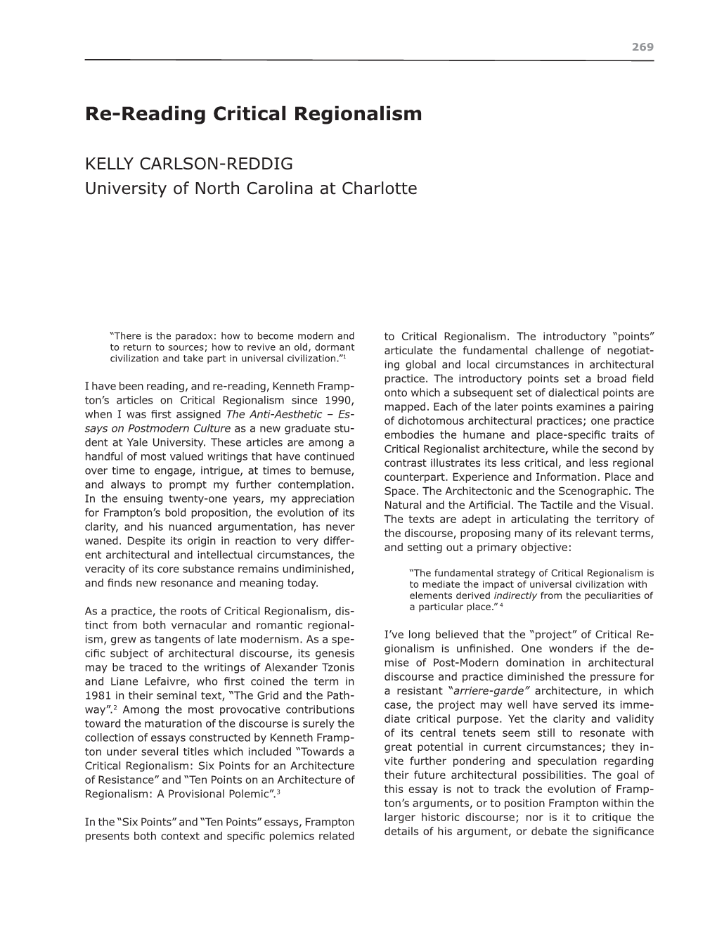 Re-Reading Critical Regionalism 269