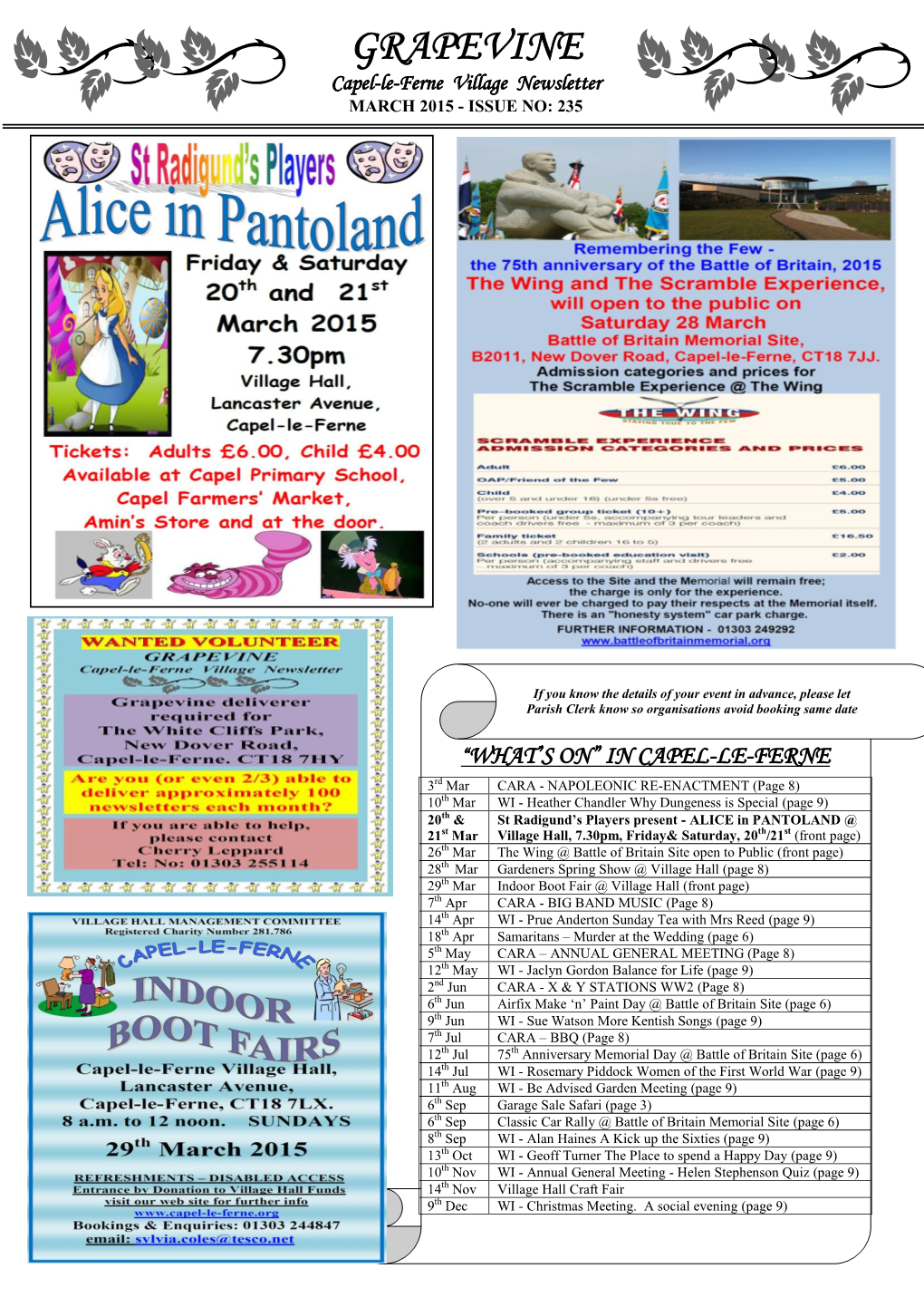 GRAPEVINE Capel-Le-Ferne Village Newsletter MARCH 2015 - ISSUE NO: 235
