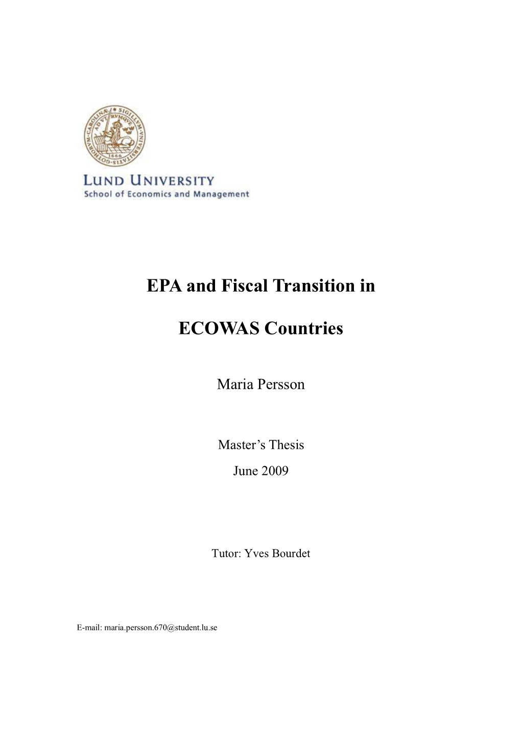 EPA and Fiscal Transition in ECOWAS Countries