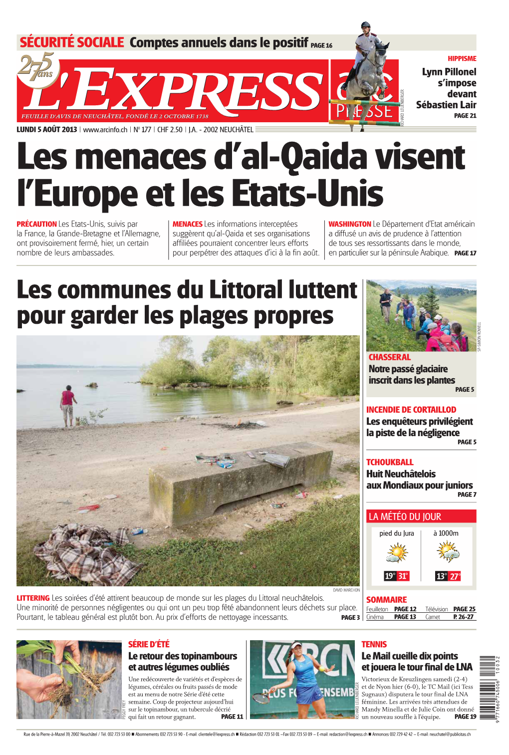 Les Communes Du Littoral Luttent Pour Garder Les Plages Propres SP-SIMON ROWELL CHASSERAL Notre Passé Glaciaire Inscrit Dans Les Plantes PAGE 5