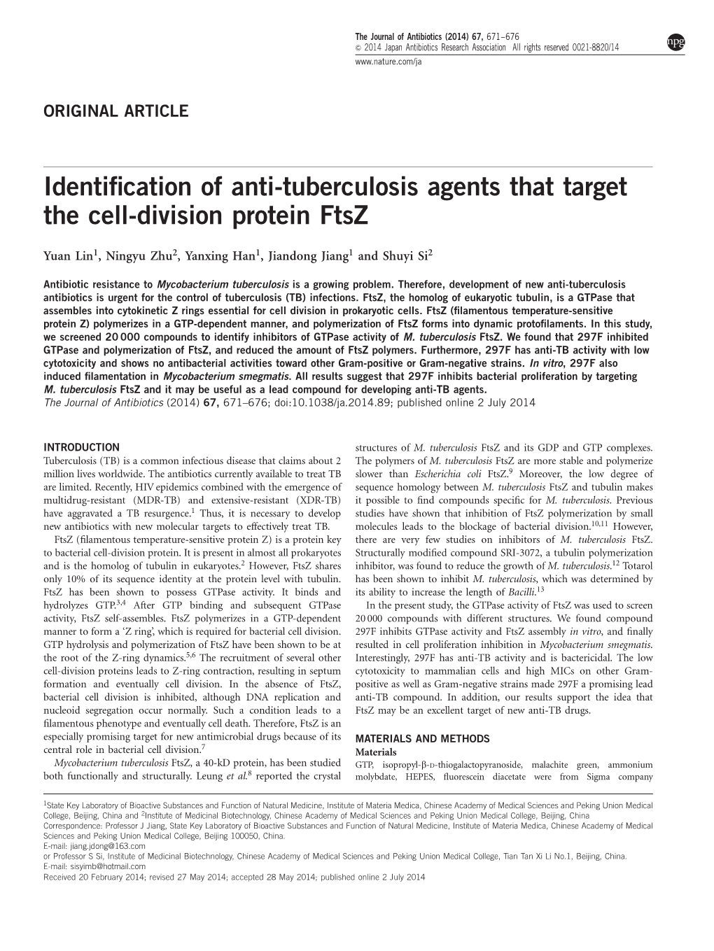 Identification of Anti-Tuberculosis Agents That Target the Cell-Division Protein Ftsz