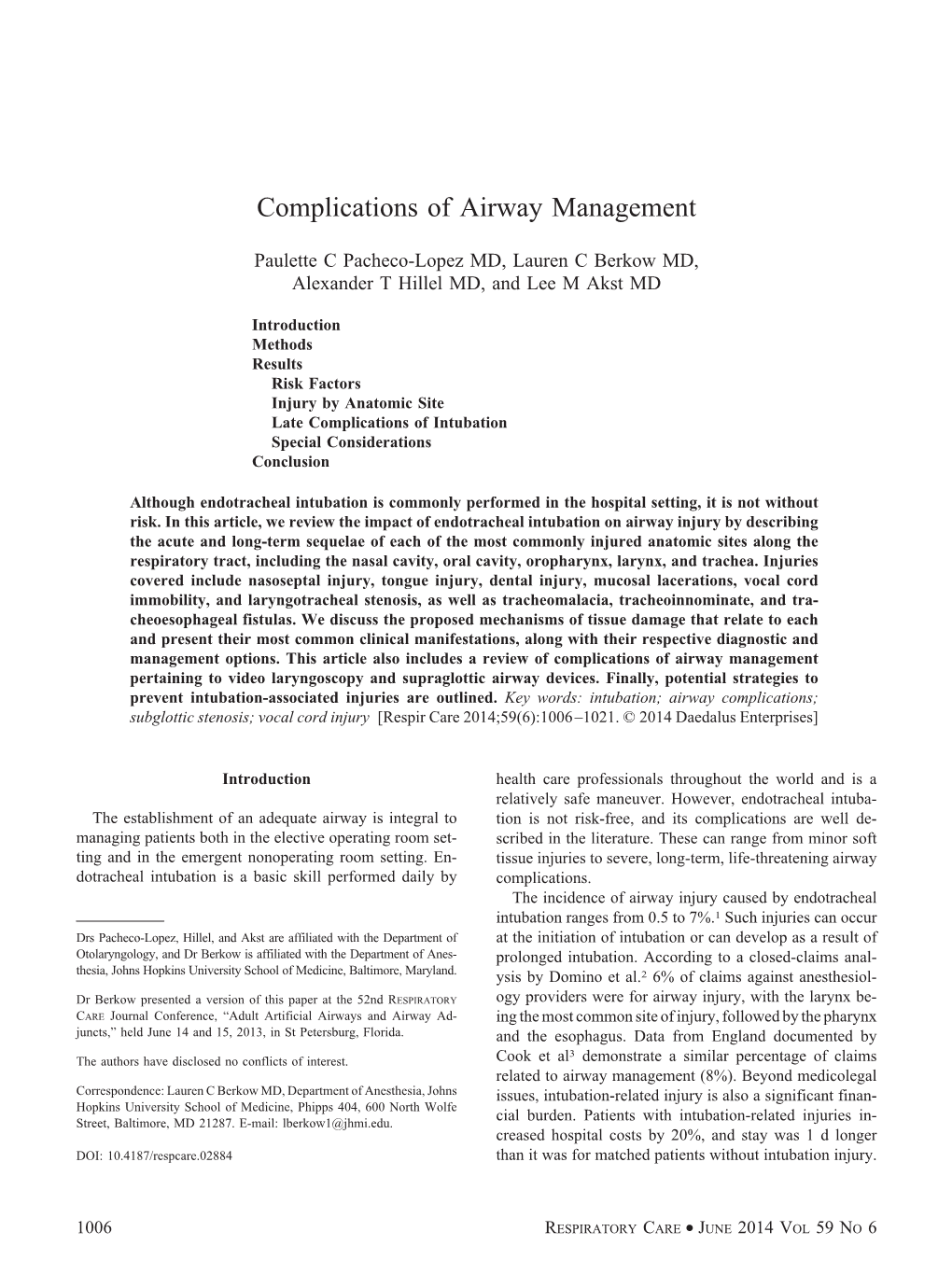 Complications of Airway Management