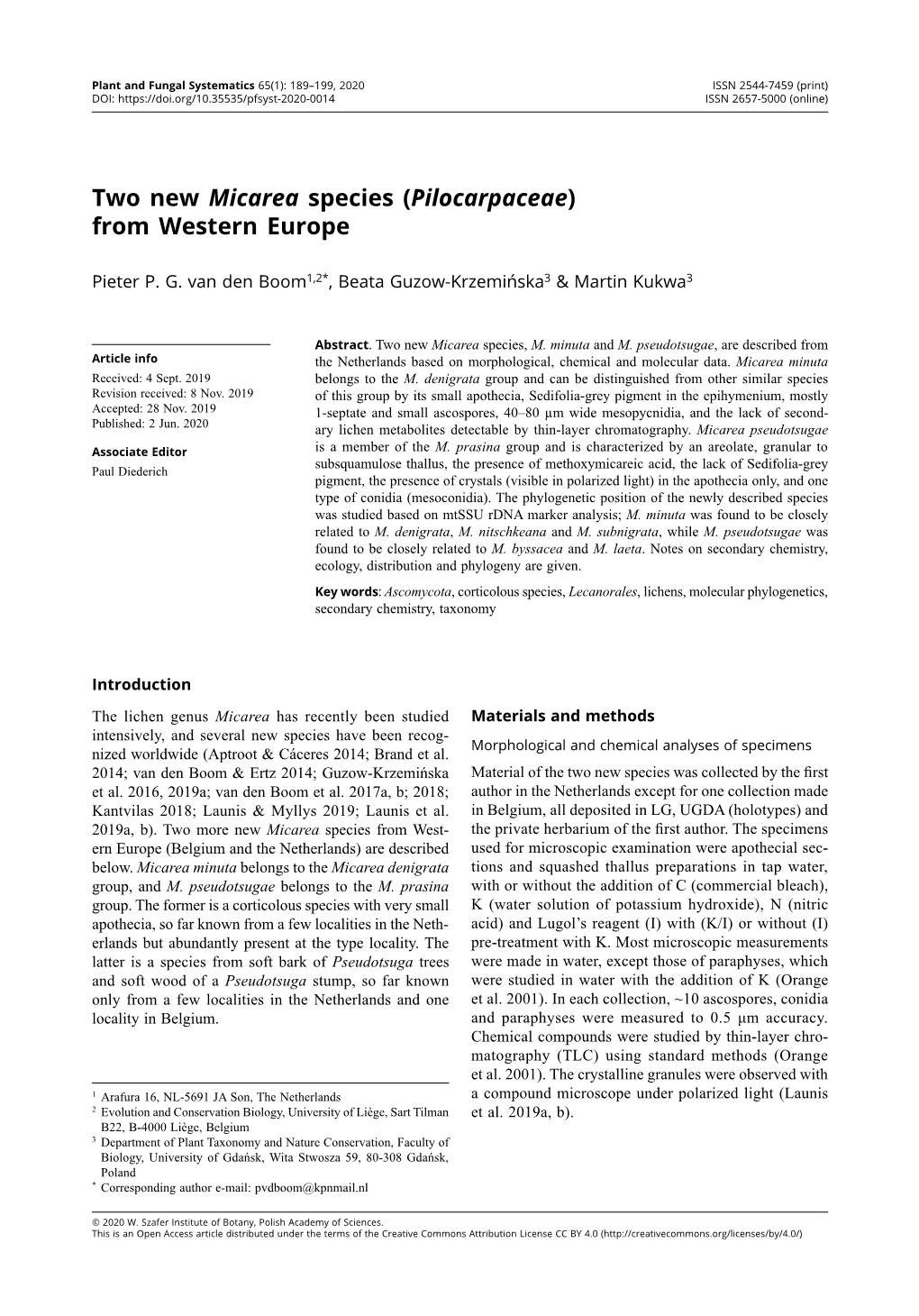 Two New Micarea Species (Pilocarpaceae) from Western Europe