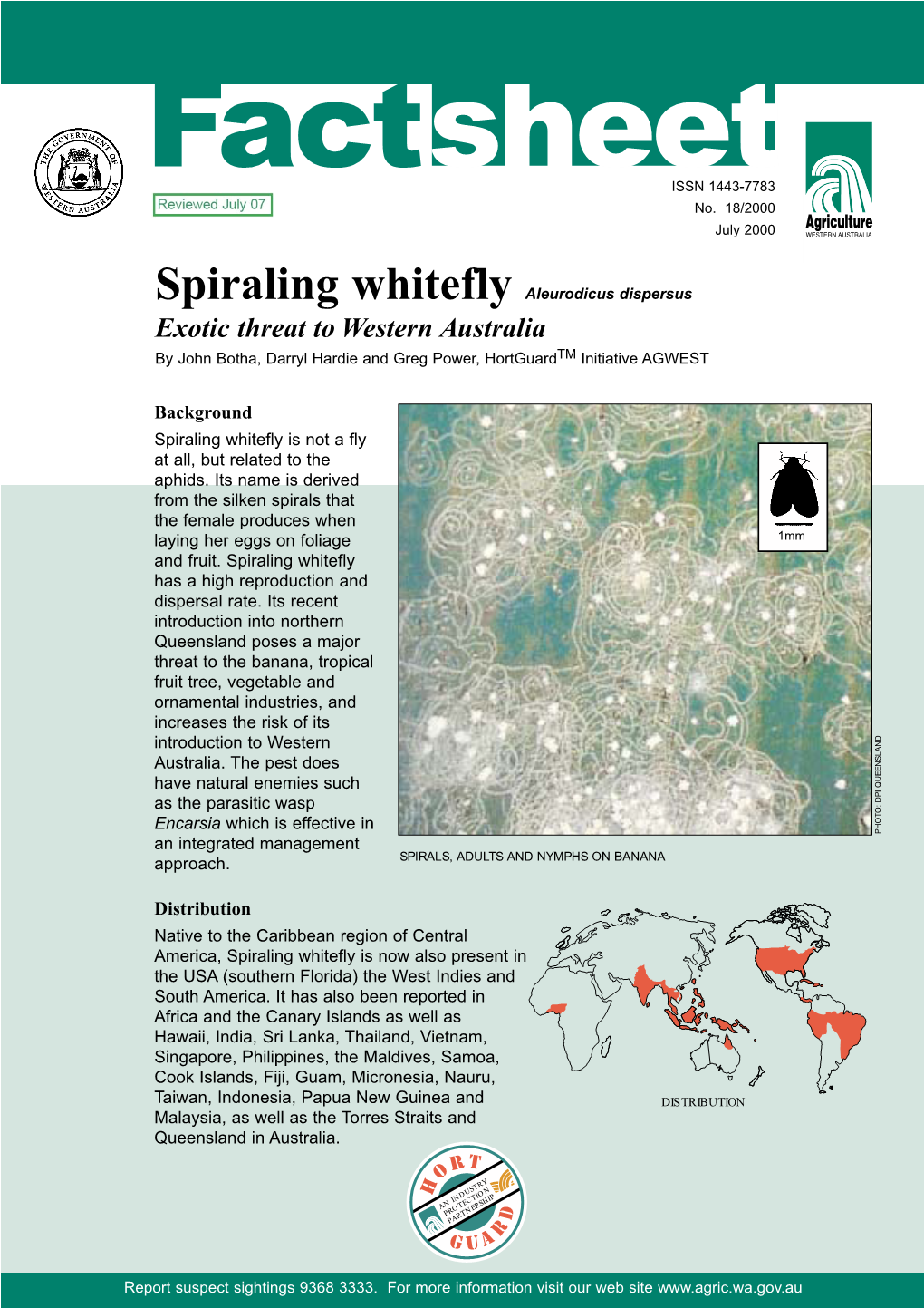Spiraling Whitefly Aleurodicus Dispersus Exotic Threat to Western Australia by John Botha, Darryl Hardie and Greg Power, Hortguardtm Initiative AGWEST