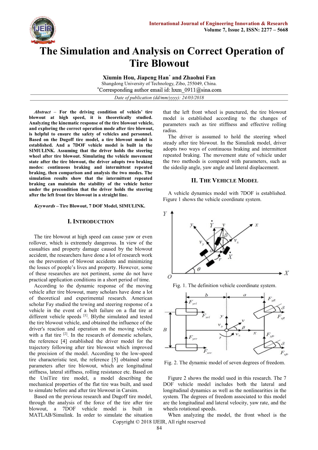 The Simulation and Analysis on Correct Operation of Tire Blowout