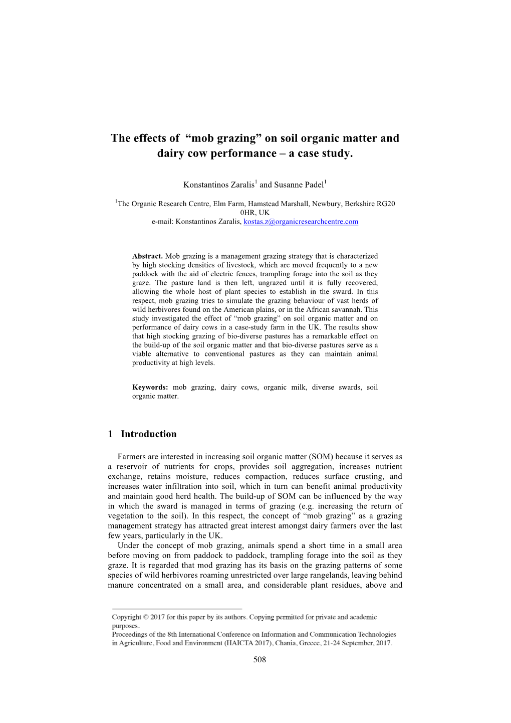 The Effects of “Mob Grazing” on Soil Organic Matter and Dairy Cow Performance – a Case Study