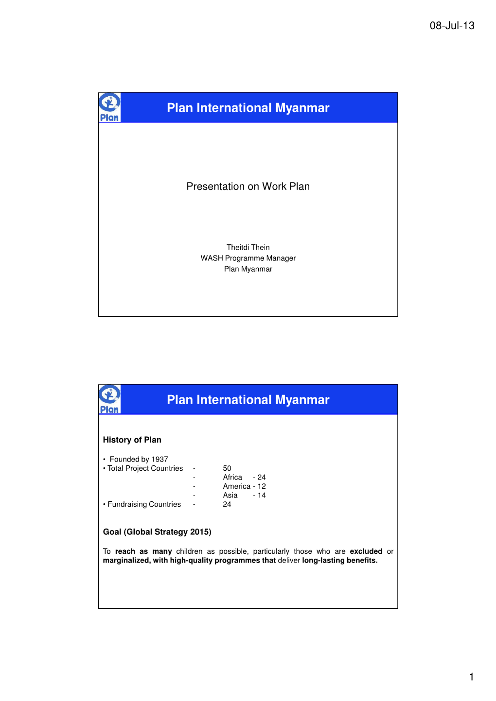 Plan International Myanmar Plan International Myanmar