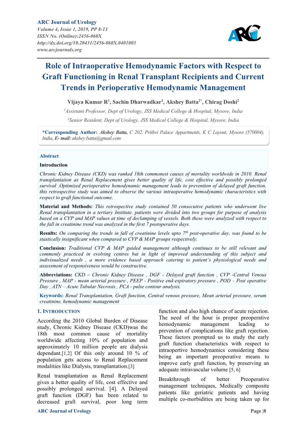 Role of Intraoperative Hemodynamic Factors with Respect to Graft