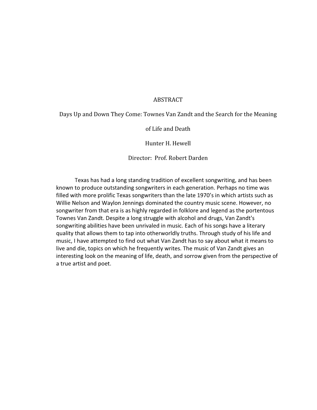 ABSTRACT Days up and Down They Come: Townes Van Zandt and The