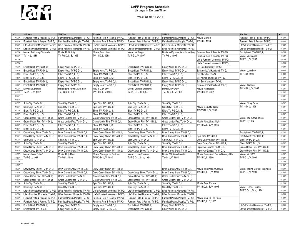 LAFF Program Schedule Listings in Eastern Time