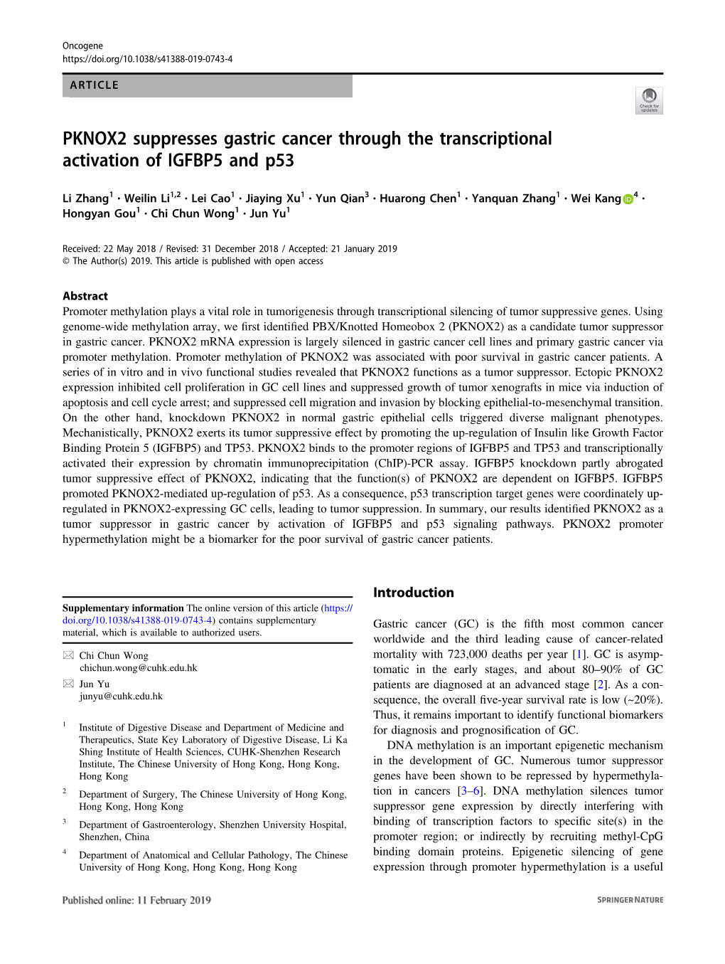 PKNOX2 Suppresses Gastric Cancer Through the Transcriptional Activation of IGFBP5 and P53