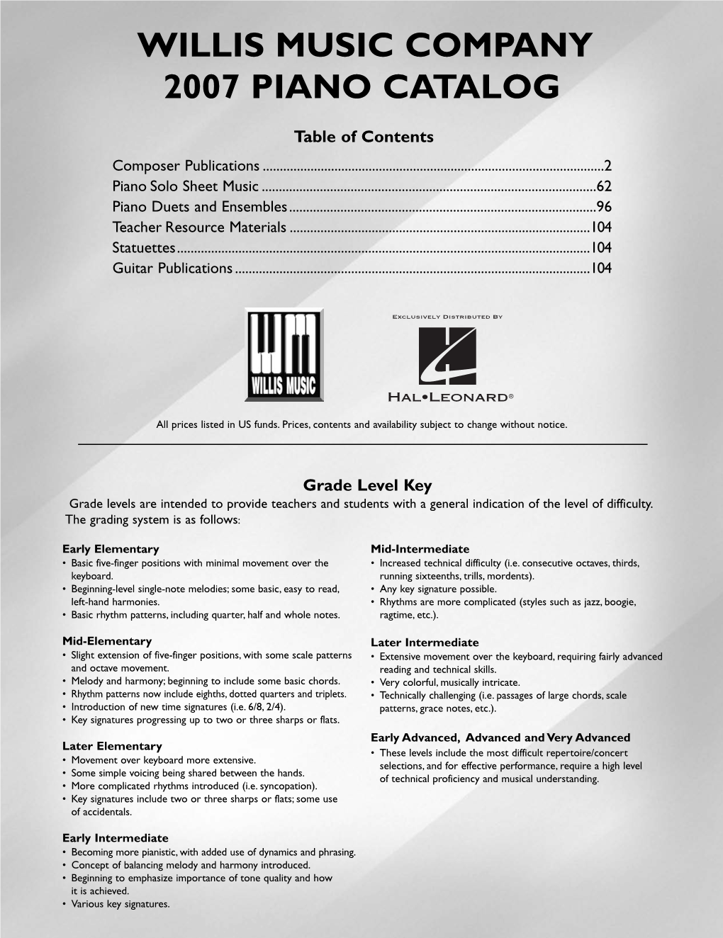 Willis Music Company 2007 Piano Catalog
