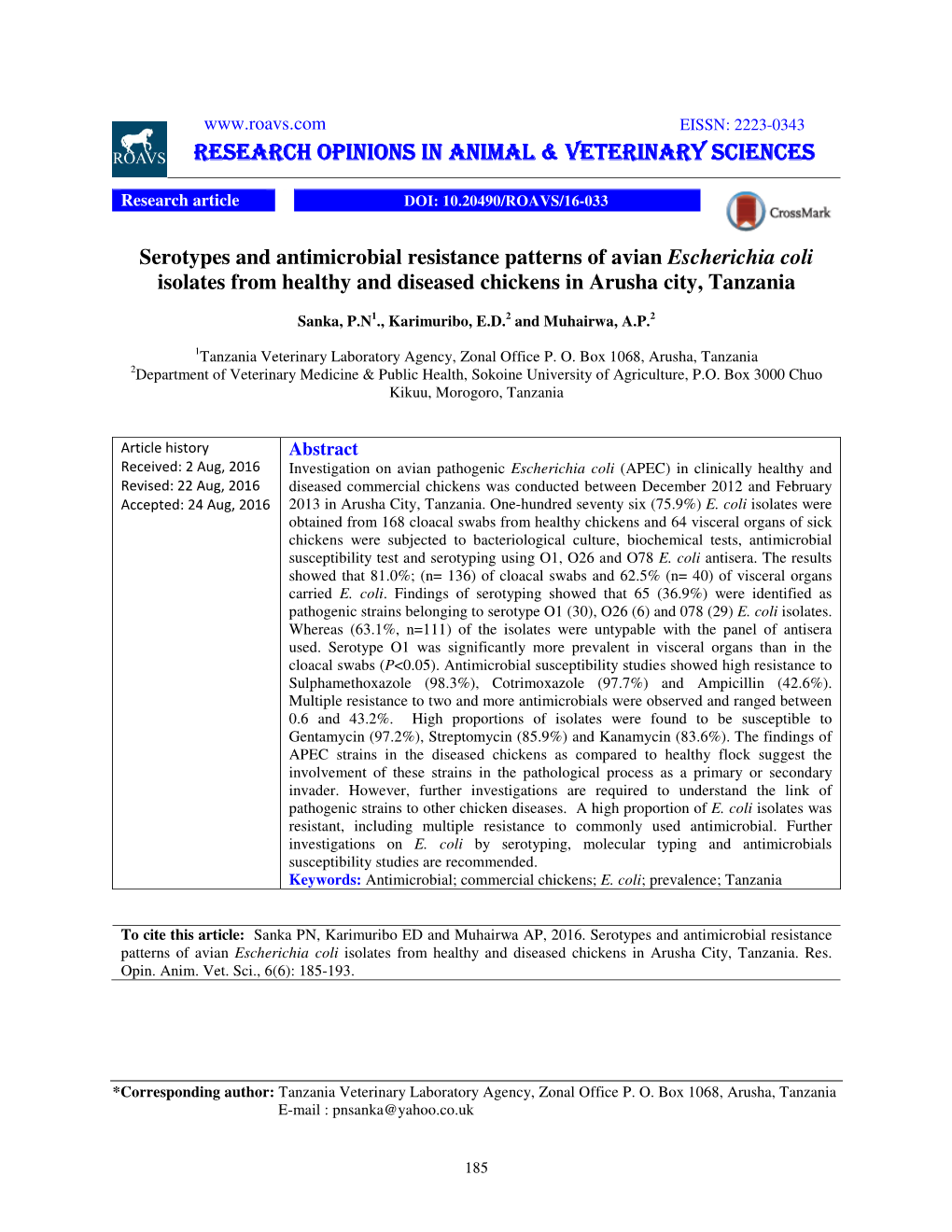 Research Opinions in Animal & Veterinary Sciences