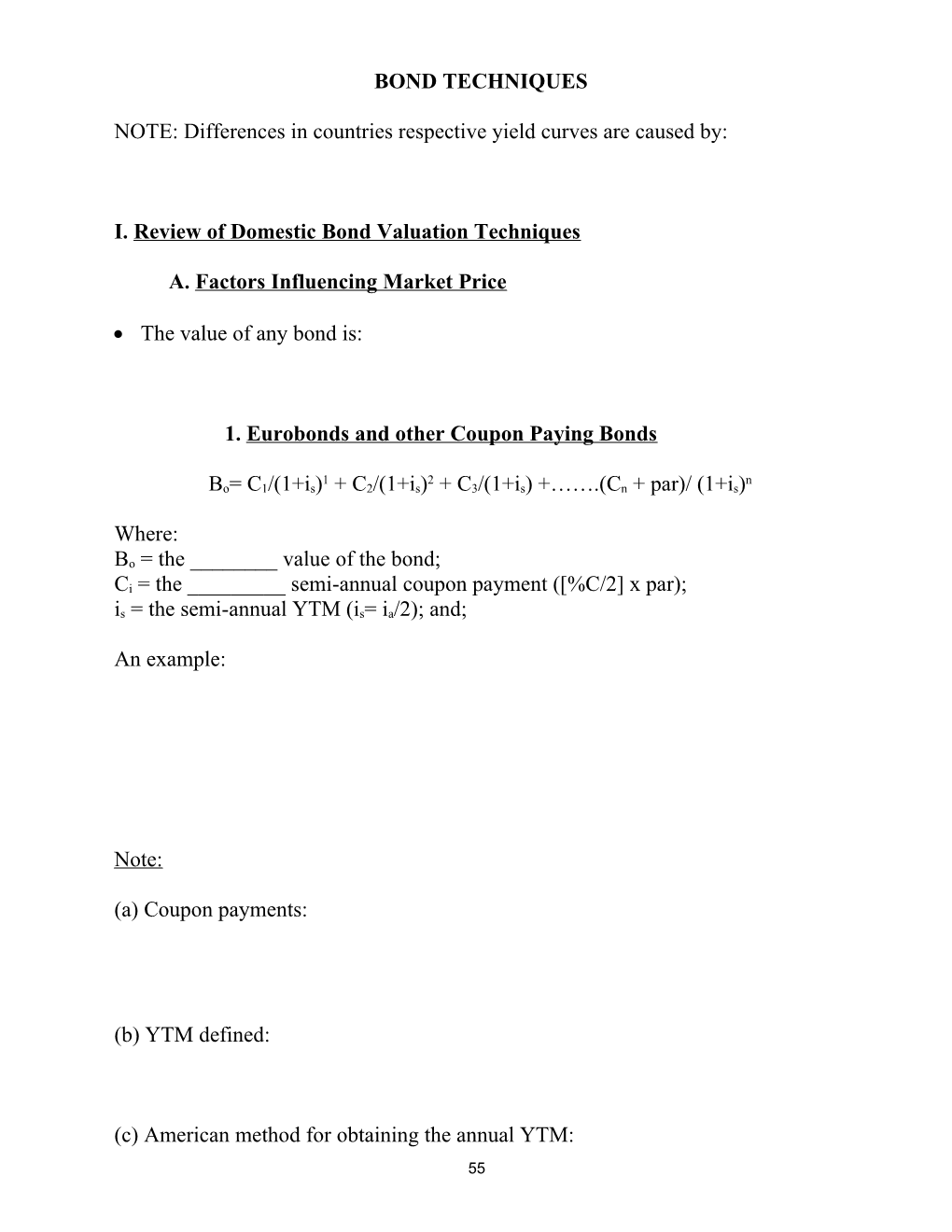 I. Review of Domestic Bond Valuation Techniques