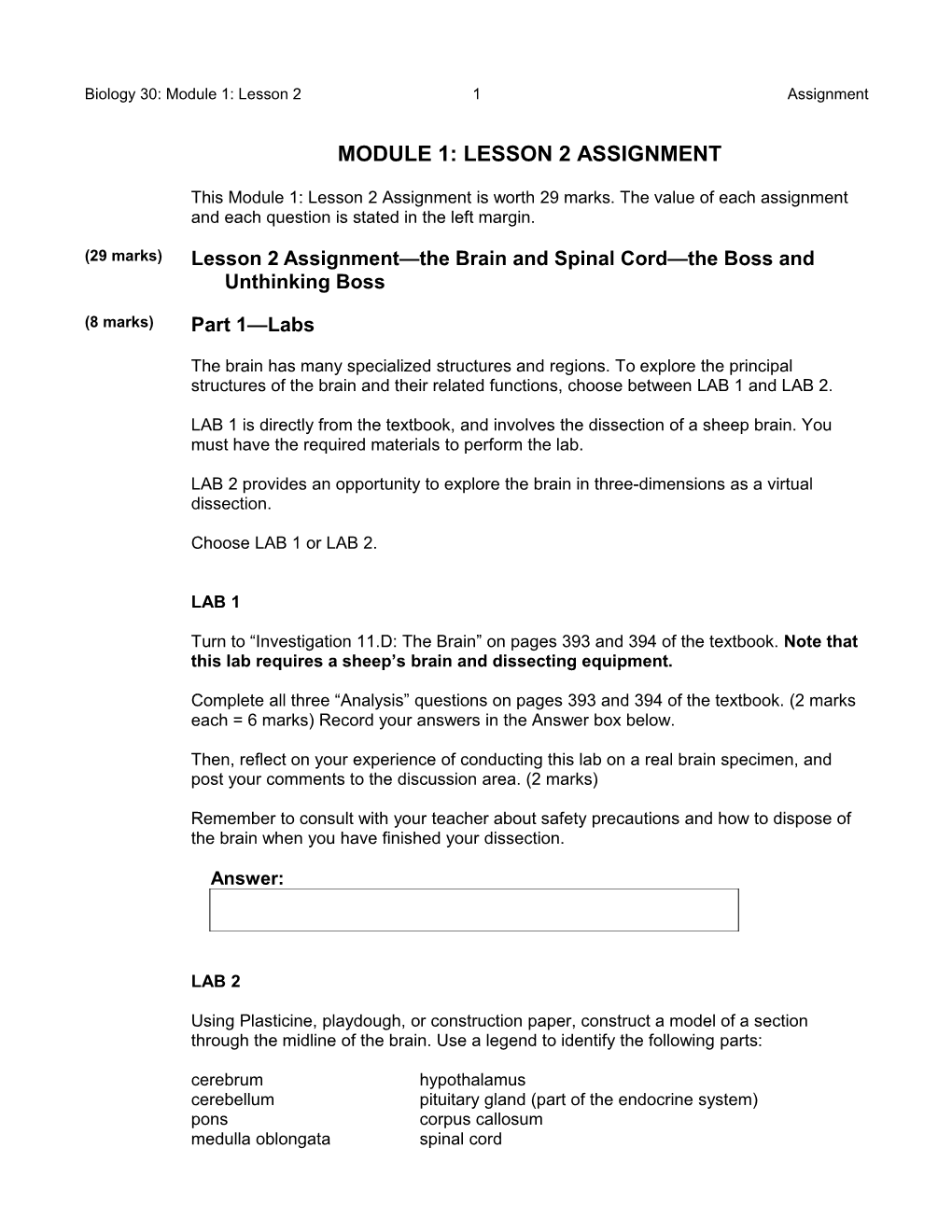 Biology 30: Module 1: Lesson 2 4 Assignment