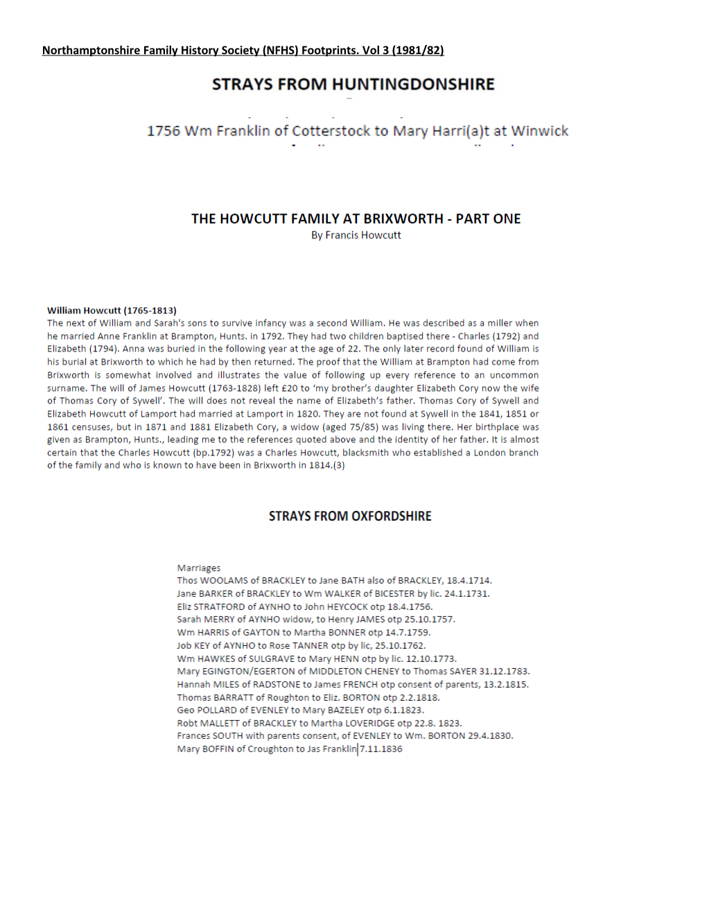 Northamptonshire Family History Society (NFHS) Footprints. Vol 3 (1981/82)