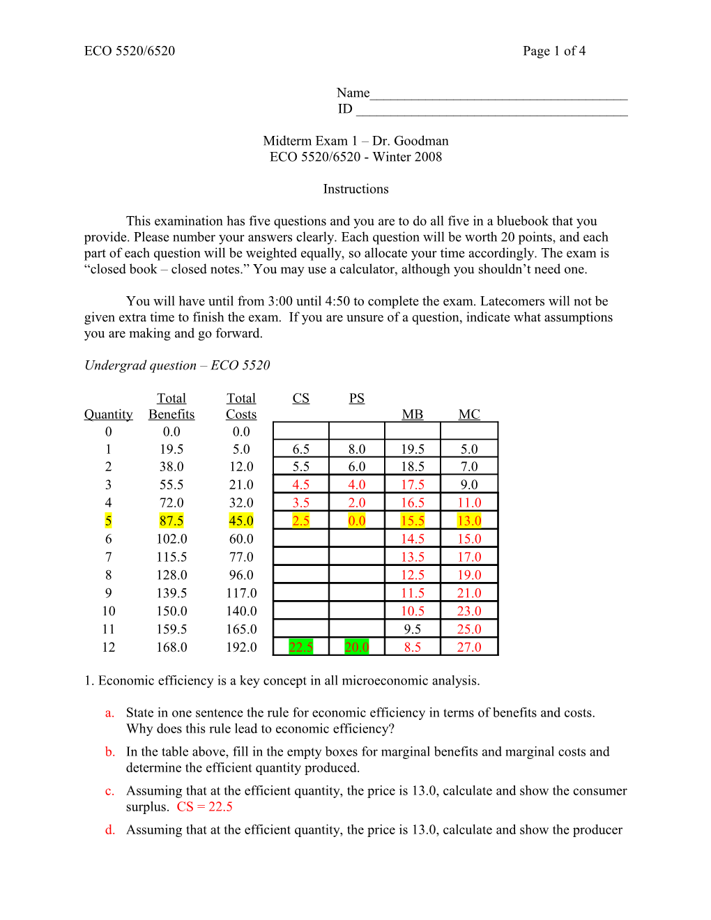 Midterm Exam 1 Dr. Goodman