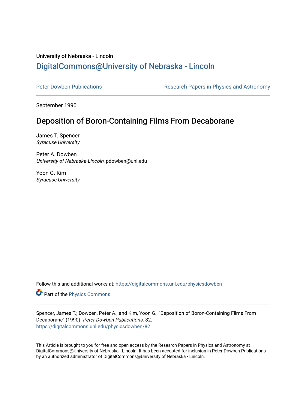 Deposition of Boron-Containing Films from Decaborane