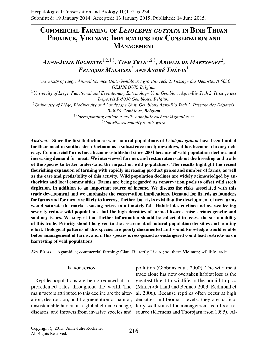 Commercial Farming of Leiolepis Guttata in Binh Thuan Province,Vietnam:Implications for Conservation and Management